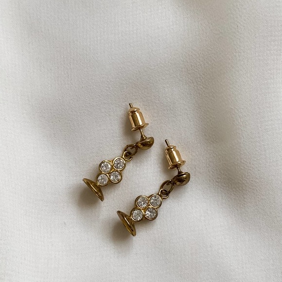Vintage Jewelry - VTG Gold CZ Diamond Token Clover Earrings